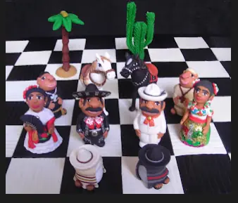 Ajedrez artesanal inspirado en charros y jarochos