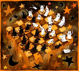 Detalle de piezas de ajedrez de Halloween